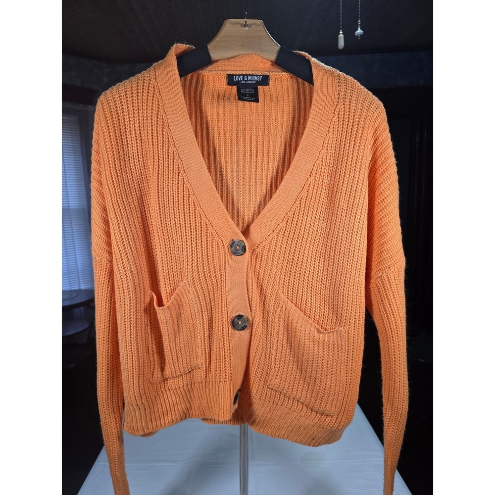 Love‎ & Whimsy Orange Chunky Knit Cardigan Sweater Womens Large Button Front